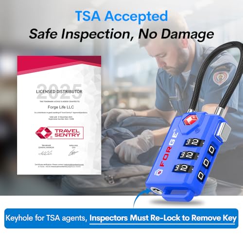 Forge TSA Approved Cable Luggage Locks, Open Alert, Blue, 4 Pack - color: Blue 4 Pack