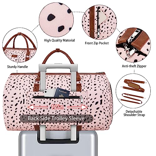 Convertible 2-in-1 Garment Bags for Travel with Waterproof Shoe Compartment - color: E-Pink Leopard