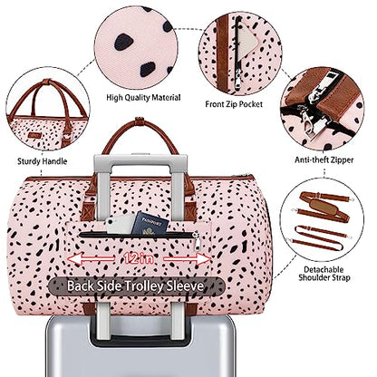 Convertible 2-in-1 Garment Bags for Travel with Waterproof Shoe Compartment - color: E-Pink Leopard