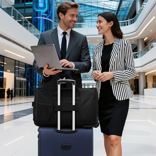 2-in-1 Rolling Garment Bag w/Wheel,Lightweight/Waterproof - color: Black