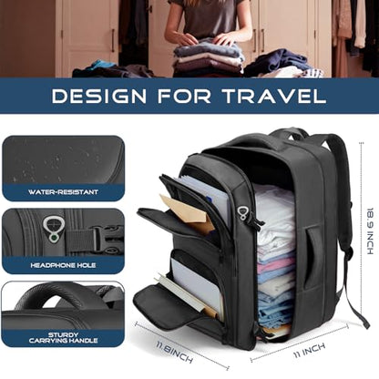 Travel Backpack for Men, TSA Carry On Backpack Flight Approved - color: Black, size: 17.3 Inch