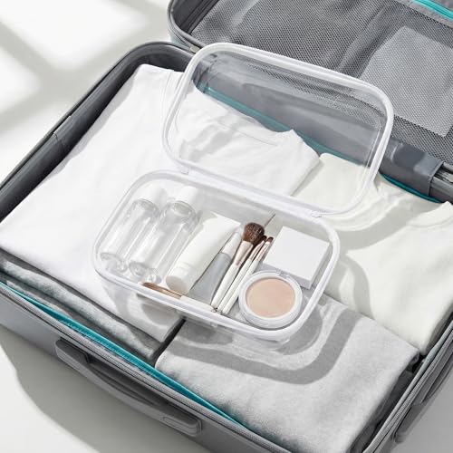 Clear Hard Shell Travel Case with Zipper, Portable Plastic Organizing Pouch, Black Trim, Transparent Storage Container (White) - color: White