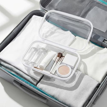 Clear Hard Shell Travel Case with Zipper, Portable Plastic Organizing Pouch, Black Trim, Transparent Storage Container (White) - color: White