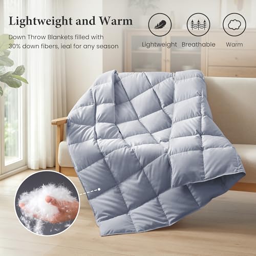Joysoul Down Throw Blankets, Lightweight Feather Down Throw for Indoor and Outdoor Duvet Insert, Camping, Travel, Couch, Soft Throw Medium Warm, Lazy Grey(50" x 70") - color: Lazy Grey