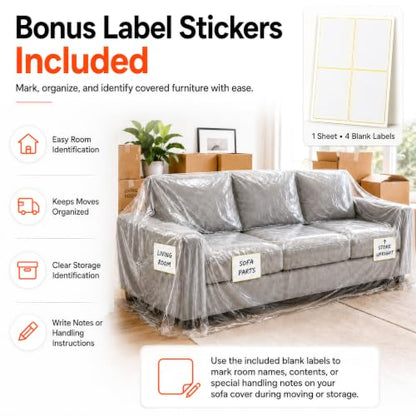 Plastic Furniture Cover for Moving, Dustproof Couch Cover for Sofa,2-Pack - size: Sofa-2PACK