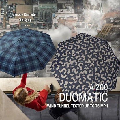 Knirps A.200 Medium Duomatic Windproof Umbrella for Adults – Automatic Open Close 38.5" Canopy, Travel Case Included - color: Cone Navy