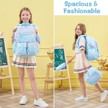 Fimibuke Backpack for Girls, 3 PCS Bookbag Set with Lunch Box & Pencil Case - color: Pink