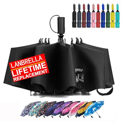 LANBRELLA 컴팩트 리버스 접이식 우산 자동 방풍 여행용 우산 - color: 블랙., size: 46인치