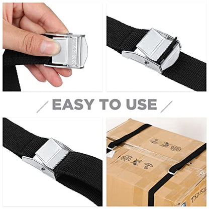 Riakrum 4 Feet 15 Pcs Lashing Straps with Buckles, Adjustable, Black - color: Black, size: 4 Feet