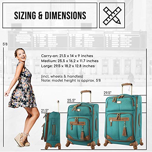 Steve Madden Designer Luggage Collection - Lightweight 24 Inch Expandable Softside Suitcase - Mid-size Rolling 4-Spinner Wheels Checked Bag (Harlo Teal Blue) - color: Harlo Teal Blue