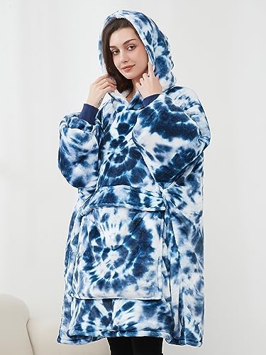 KFUBUO Wearable Blanket Hoodie for Adults With Pocket Navy Tie Dye - color: Navy Tie Dye, size: Adult