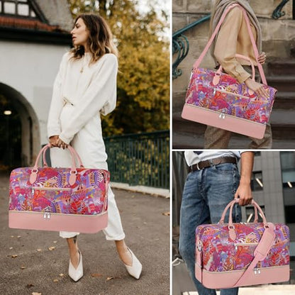 ITIEZY Weekender Bag for Women 21.5" Travel Duffel Large Carry On Bag 3PCS - color: 8a-Pink
