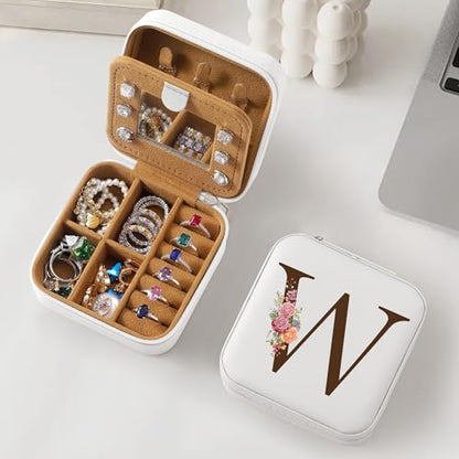 Parima Granddaughter Gifts - Grandkids Birthday Gifts, Personalized Gift for Granddaughter, White Initial Travel Jewelry Case Jewelry Box - Letter W, White - color: White, size: W