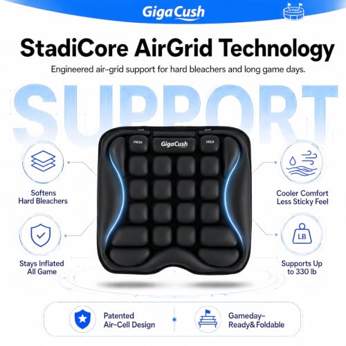 Airplane Seat Cushion for Long Flights, Inflatable Travel Seat Cushion with Built-in Pump, Adjustable Air Cell Support, Lightweight Portable Seat Pad for Stadiums and Concerts, Black