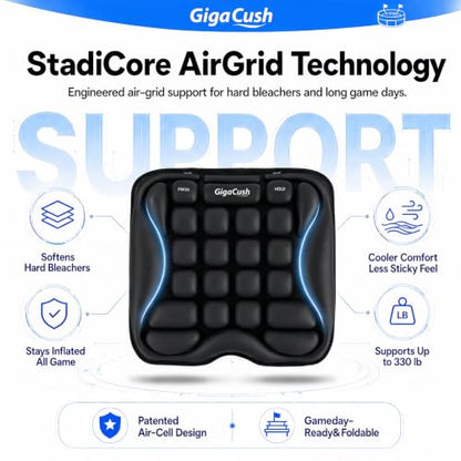 Airplane Seat Cushion for Long Flights, Inflatable Travel Seat Cushion with Built-in Pump, Adjustable Air Cell Support, Lightweight Portable Seat Pad for Stadiums and Concerts, Black