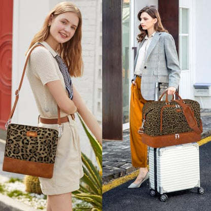 TIBES Travel Weekender Bag for Women, Overnight Bag with Shoe Compartment - color: Z-Olive Leopard