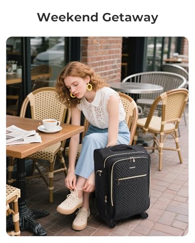 BAGSMART 20" Softside Expandable Spinner Carry-On, Airline Approved (Black) - color: Black