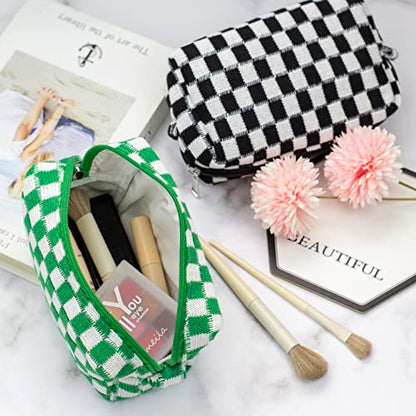 PAZIMIIK Checkered Makeup Bag for Purse, Small Travel Cosmetic Pouch,Green - color: Green