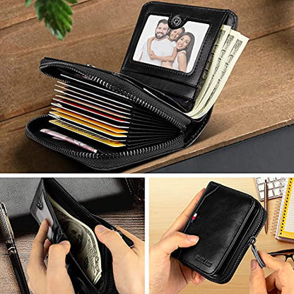 HUANLANG Mens Wallet Zipper RFID Blocking Multi Card Holder Bifold Wallets - color: Black