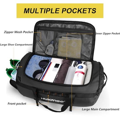 Hulongo Waterproof Duffel Bag Backpack for Men, Black, 60L - color: Black, size: 60L