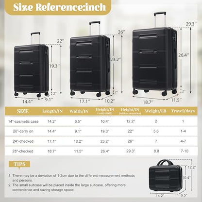 Merax Hardshell Luggage Set,6 Piece Travel Suitcase Set,Black - color: Black, size: 6 Piece(14/20/24/28/DB/TB)