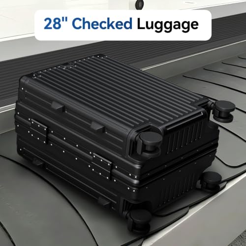 휴대용 여행 가방, 알루미늄 프레임 지퍼 없는 하드 쉘 수하물, 스피너 휠, TSA 잠금, USB 충전 포트, 휴대폰 홀더, 비즈니스 여행 및 여행을 위한 컵 홀더, 블랙., 모던. - color: 블랙., size: 28in