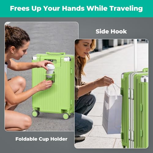 24 Inch Checked Luggage, Hardside Suitcase with TSA Lock - color: Green, size: 24 Inch