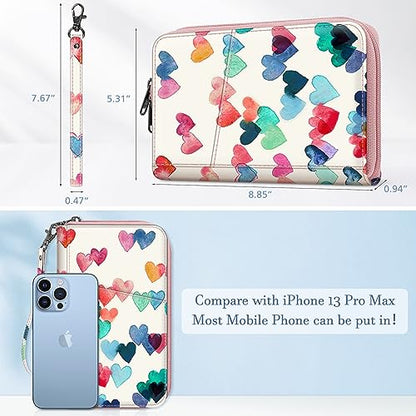 FINTIE Family Passport Holder Wallet Travel Document Organizer Clutch Bag - color: Raining Hearts