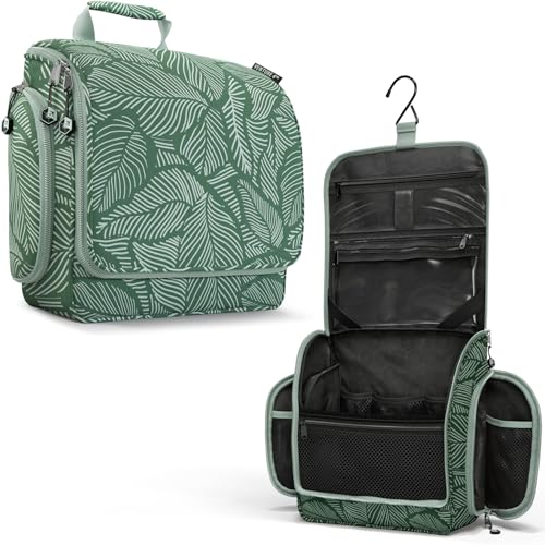 VENTURE 4TH Hanging Travel Toiletry Bag, 17 Compartments - Green Leaves - color: Green Leaves