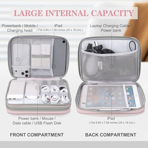 FYY Electronic Organizer, Travel Tech Pouch Bag, Extra Large, Light Pink - color: Light Pink, size: 10.8 x 8 x 3.15 inches