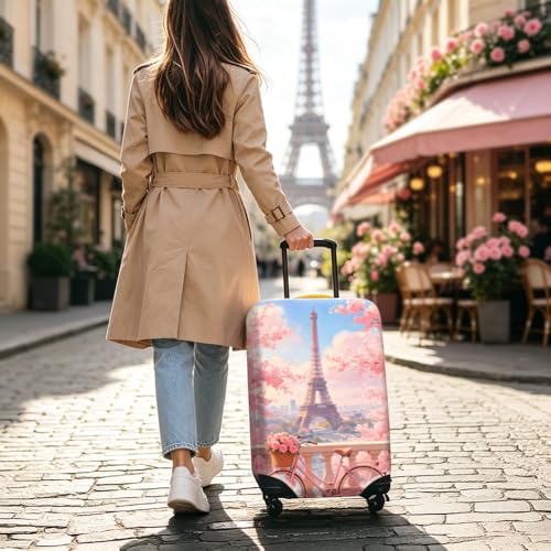 MAYJOYDIY Paris Eiffel Tower Luggage Cover Cherry Tree Elastic Baggage Covers Pink Rose Bicycle Dust-Proof Suitcase Sleeve Anti-Scratch Washable Suitcase Protector L Fit 26-28 Inch Luggage - color: Eiffel Tower