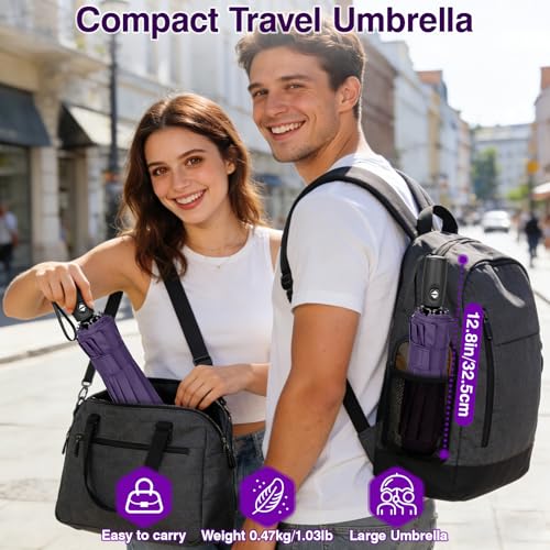 ZOMAKE Travel Umbrella Compact - 10 Ribs Portable Collapsible Umbrellas for Rain Windproof - Paraguas Automatic Small Folding Umbrella Lightweight Packable Umbrella for Women Men - color: Purple