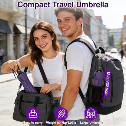 ZOMAKE Travel Umbrella Compact - 10 Ribs Portable Collapsible Umbrellas for Rain Windproof - Paraguas Automatic Small Folding Umbrella Lightweight Packable Umbrella for Women Men - color: Purple