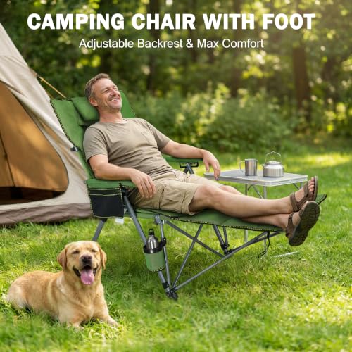 Folding Reclining Camp Chair with Footstool for Camp, Picnic, Lawn, Fishing - color: Green