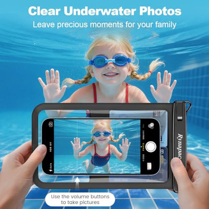 Rynapac IPX8 Waterproof Phone Pouch Up to 8.5", 2Pack Phone Protector Pouch - color: [(Clear)Black+Black] Large Waterproof Phone Pouch, size: Case-friendly [8.5-inch]