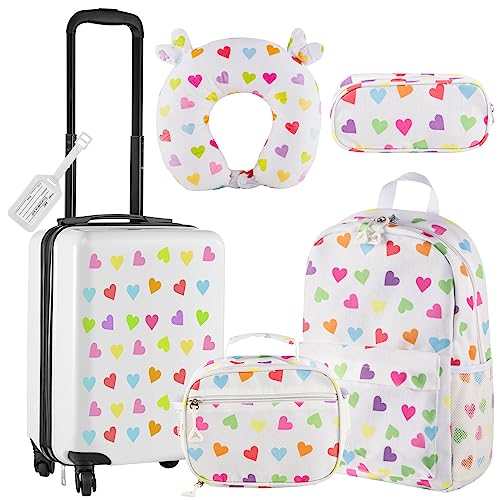 Redbaker 6 Pcs Kids Luggage Set, 17 Inch, White Love
