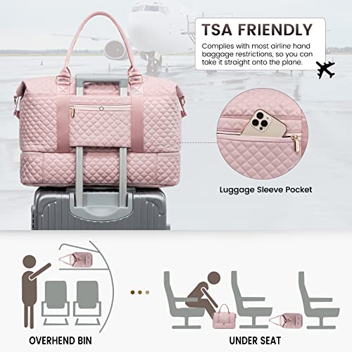 LOVEVOOK Travel Duffle Bag,Weekender Bags for Women with Shoe Compartment - color: Pink-b, size: Large-2 Pcs