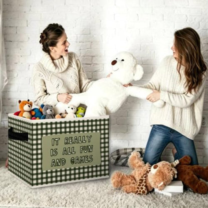 Green Gingham Kids Playroom Storage Bins Box Collapsible Basket - color: Color09