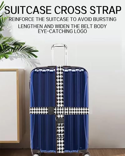 Luggage Straps for Suitcases, Adjustable Travel Belt, Durable Wide Luggage Strap, Cute Suitcase Strap Identifiers with Buckle, Bag Straps for Luggage, Black White Houndstooth - color: Black White Houndstooth