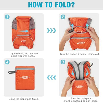 G4Free 10L Lightweight Packable Hiking Backpack, Nylon Daypack Daily Travel - color: Orange, size: Small