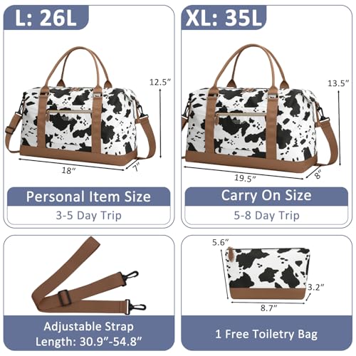 ELONGRIVER Women Travel Duffle Bags, Weekender Overnight Bag, Hospital Bag - color: Cow Print, size: Large