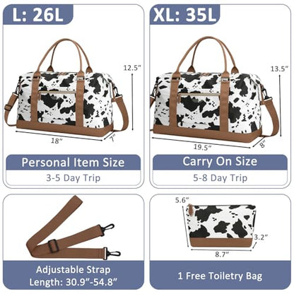 ELONGRIVER Women Travel Duffle Bags, Weekender Overnight Bag, Hospital Bag - color: Cow Print, size: Large
