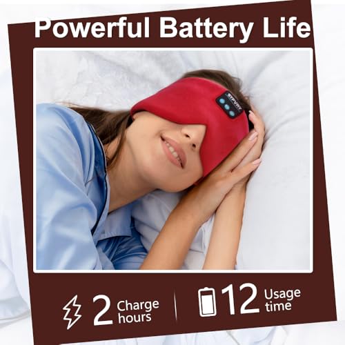 Sleep Mask Bluetooth 5.4 Headphones Soft Wireless Headband Eye Mask Blackout with Microphone (Red) - color: Red