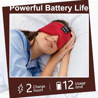 Sleep Mask Bluetooth 5.4 Headphones Soft Wireless Headband Eye Mask Blackout with Microphone (Red) - color: Red