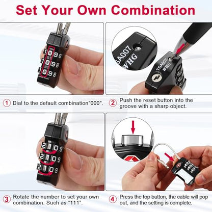 ZHEGE TSA Approved Locks for Luggage Resettable (Black, 2 Pack) - color: 2P, New Black