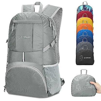 ZOMAKE Lightweight Packable Backpack 35L, Water Resistant Foldable Day Pack - color: C-silver Grey