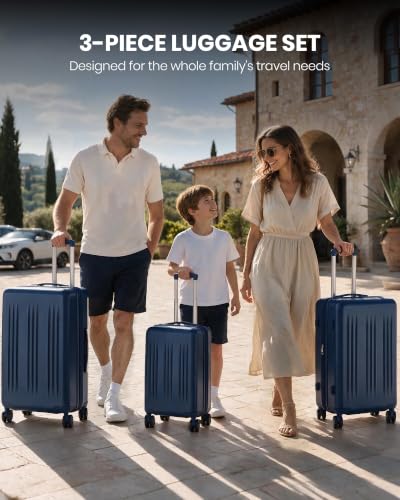 Kono 3 Piece Expandable Luggage Set with Spinner Wheels Hardshell, Navy - color: Navy, size: 3 Piece Set (20"/24"/28")