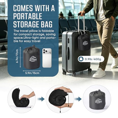 SkytraxComf® Travel Neck Pillow with Hood for Privacy on Long Flights - color: Black
