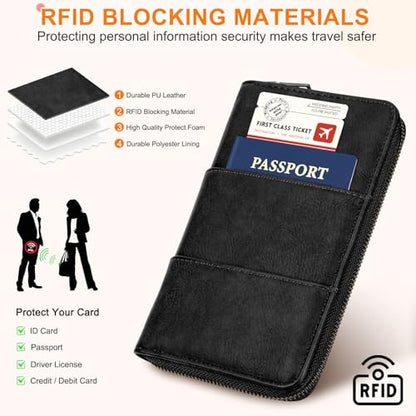 RFID Family Passport Holder Wallet - Travel Document Organizer - color: Black