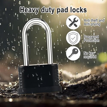 4 Digit Heavy Duty Combination Lock - 105mm Long Shackle Weatherproof - style: 6pcs Long-Black-1